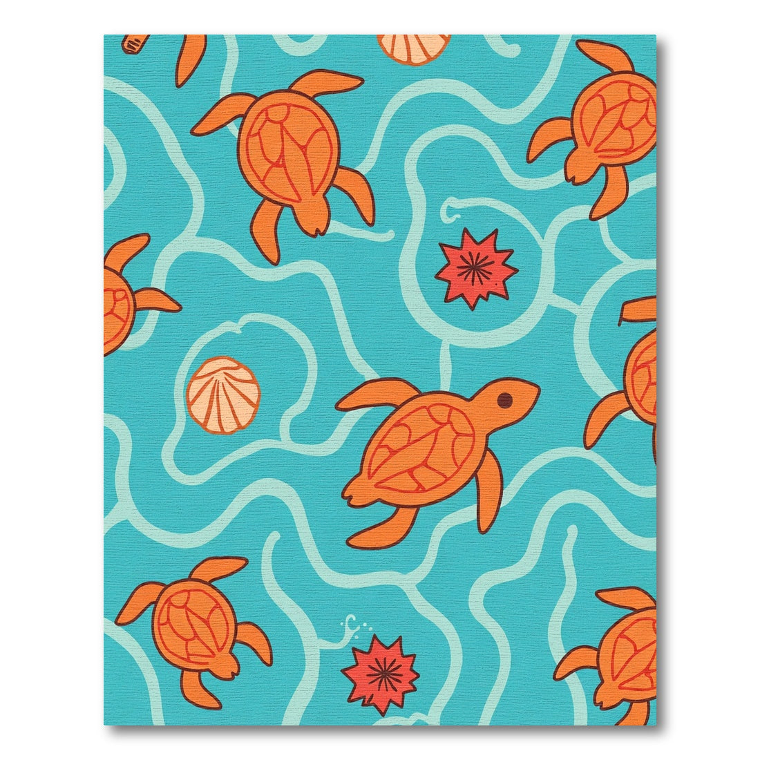 Orange Turtles Ocean Waves Rug