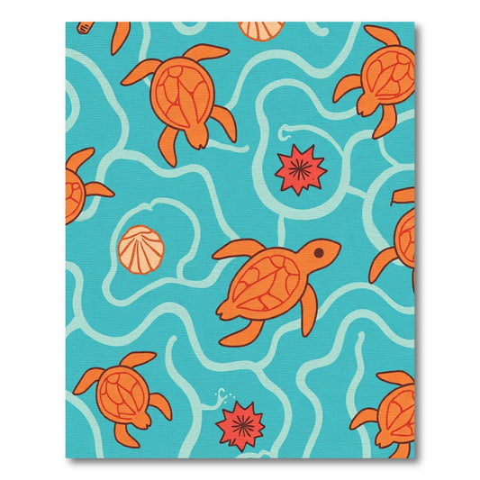 Orange Turtles Ocean Waves Rug