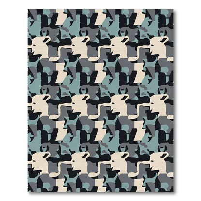 Camouflage Layers Blue Gray Cream Rug