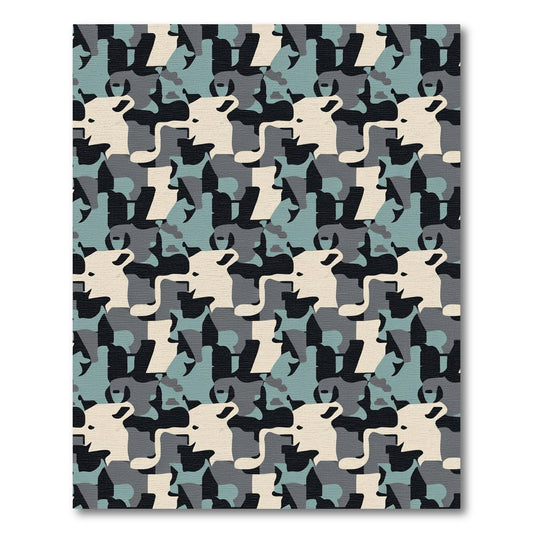 Camouflage Layers Blue Gray Cream Rug
