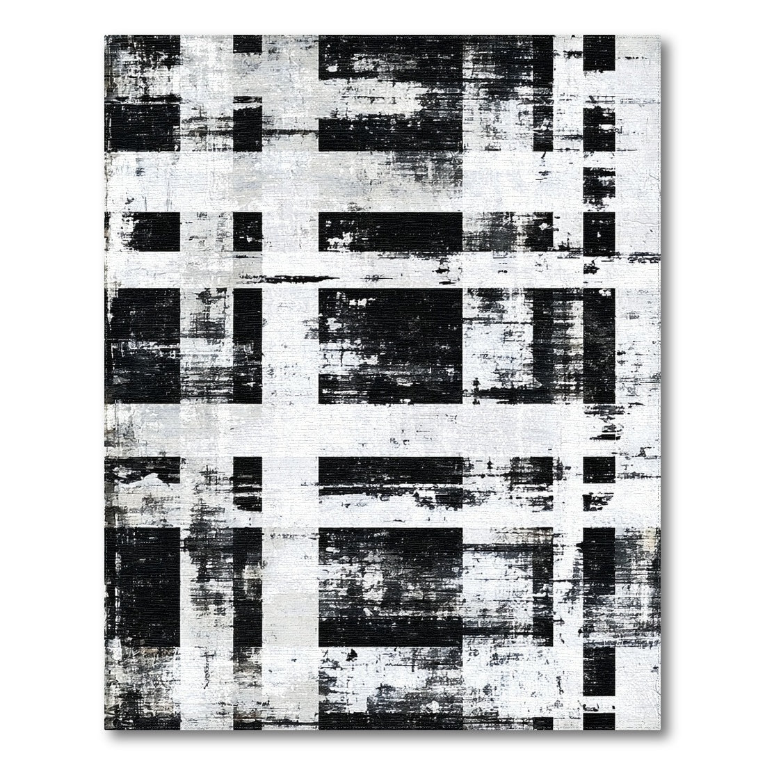 Black White Distressed Abstract Area Rug