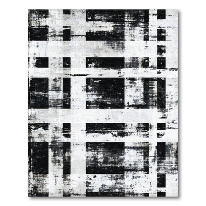 Black White Distressed Abstract Area Rug