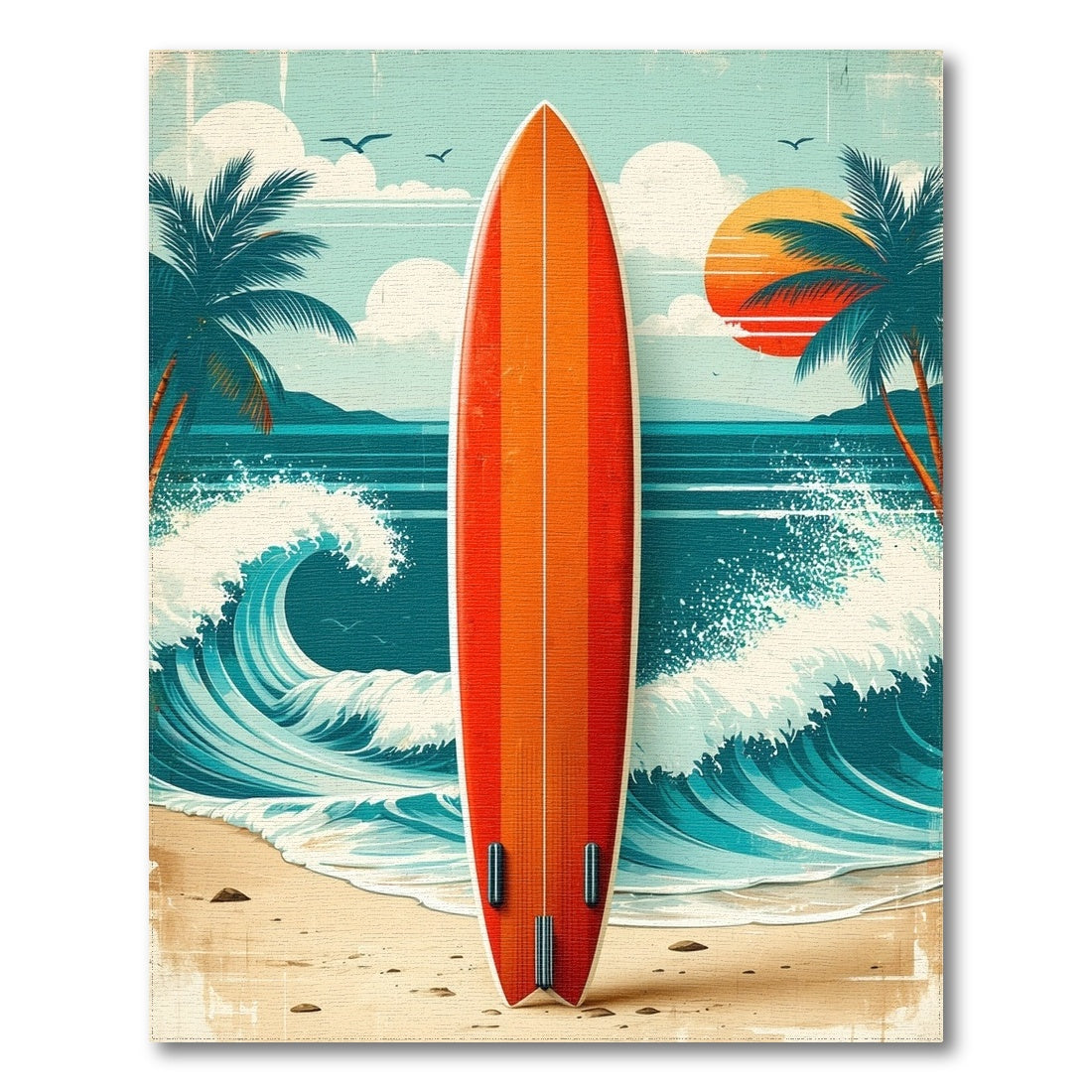 Vintage Surfboard Coastal Beach Rug