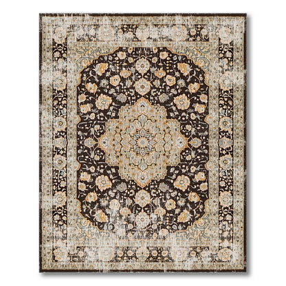 Beige Floral Medallion Distressed Area Rug