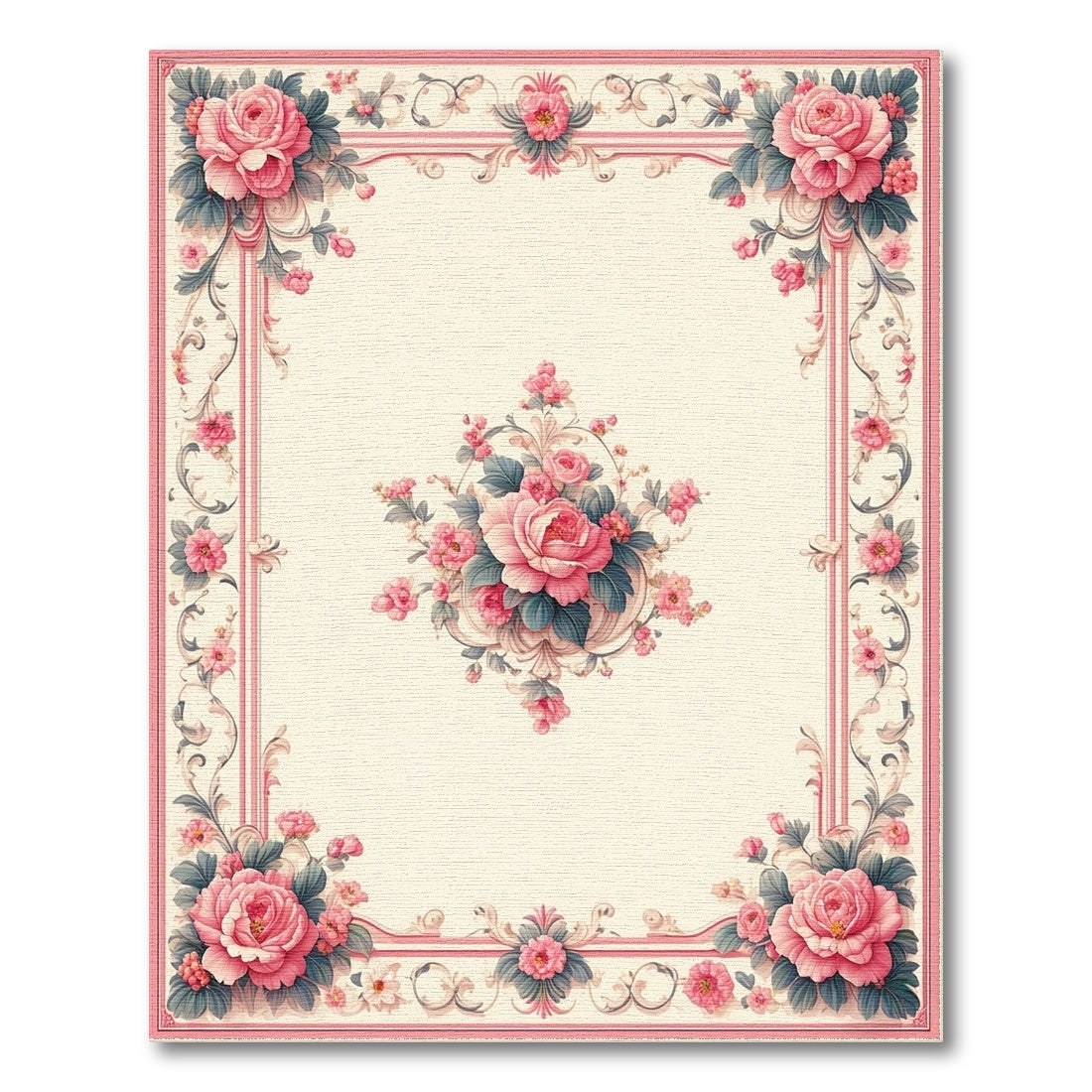 Pink Rose Floral Vintage No. 26 Area Rug