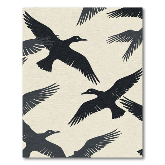 Minimalist Black Birds Flock Rug
