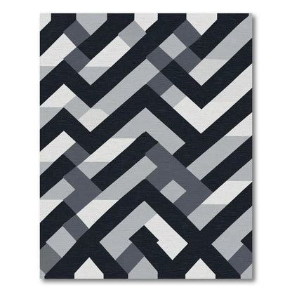 Dark Grey Interlocking Geometric Lines Rug