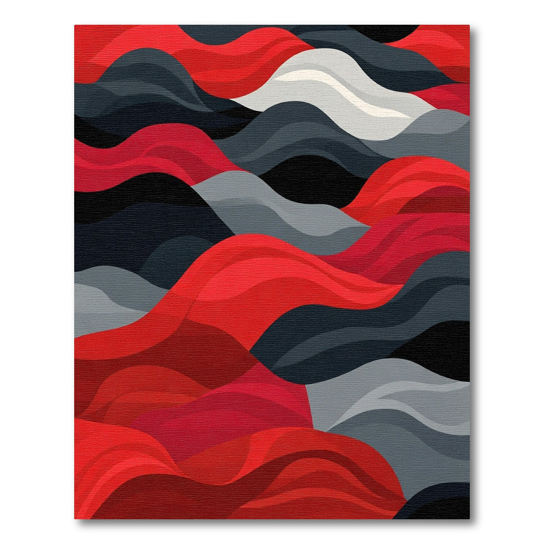 Red Gray Black Abstract Waves Rug