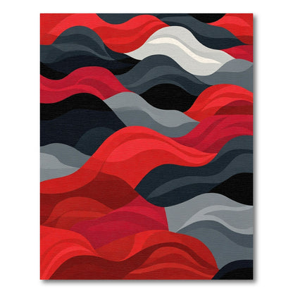 Red Gray Black Abstract Waves Rug