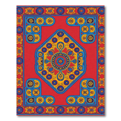 Crimson Blue Yellow Medallion Border Rug