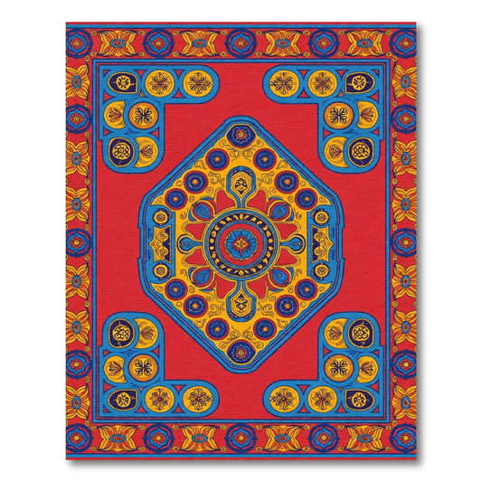 Crimson Blue Yellow Medallion Border Rug
