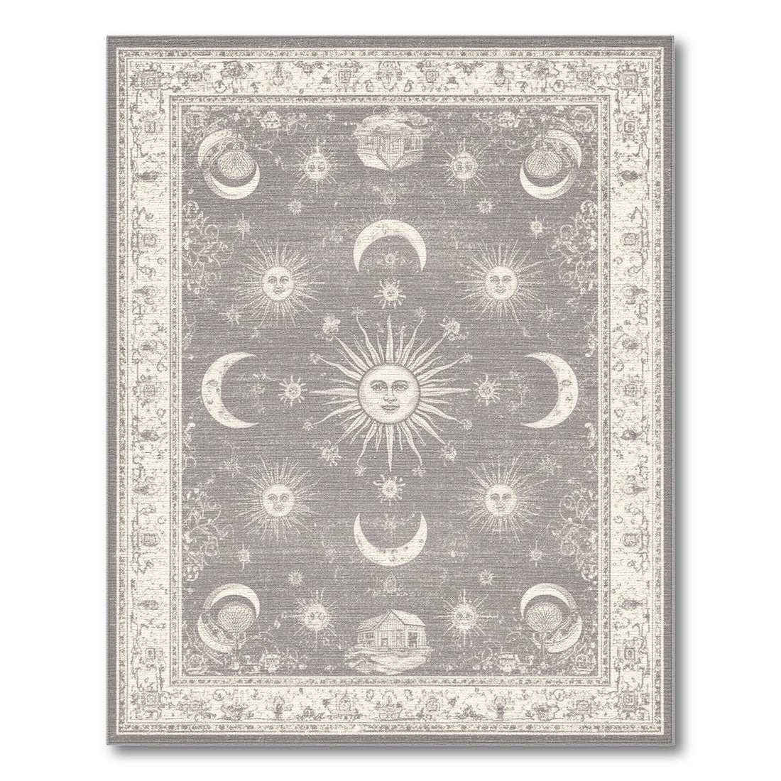 Grey Vintage Celestial Moon Sun Rug