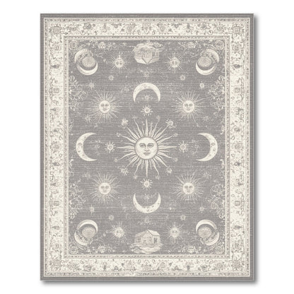 Grey Vintage Celestial Moon Sun Rug