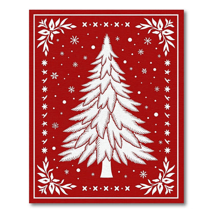 Red White Frosted Christmas Tree Snowflakes Rug