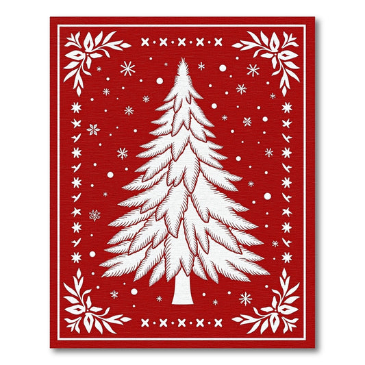 Red White Frosted Christmas Tree Snowflakes Rug