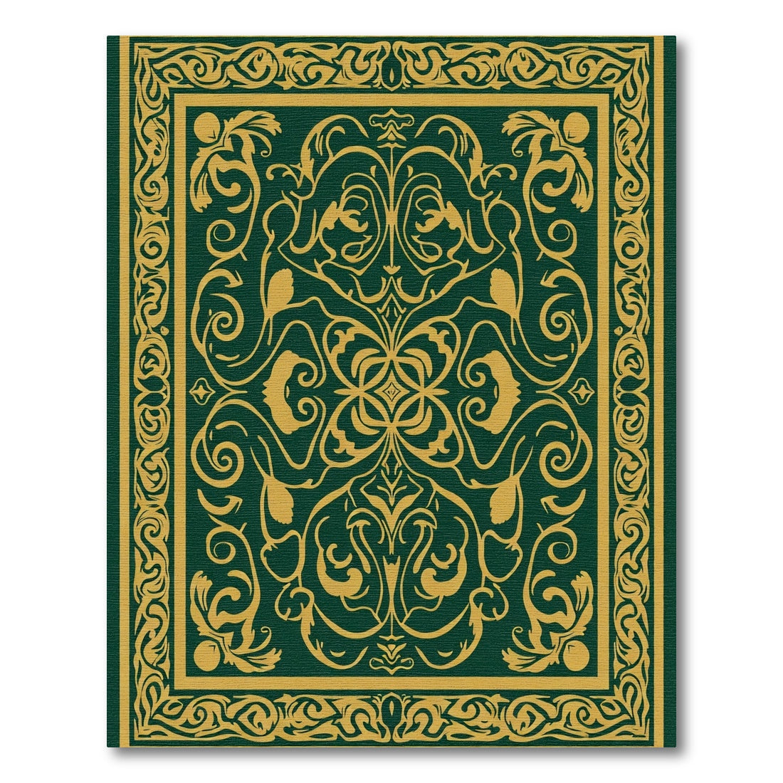 Ornate Emerald Golden Scrollwork Rug