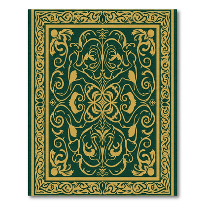 Ornate Emerald Golden Scrollwork Rug
