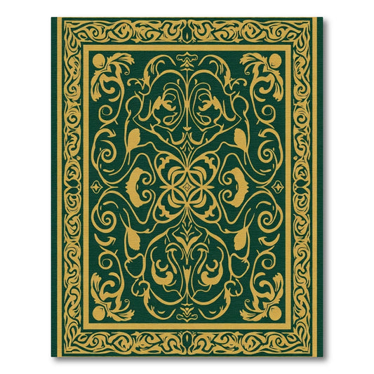 Ornate Emerald Golden Scrollwork Rug