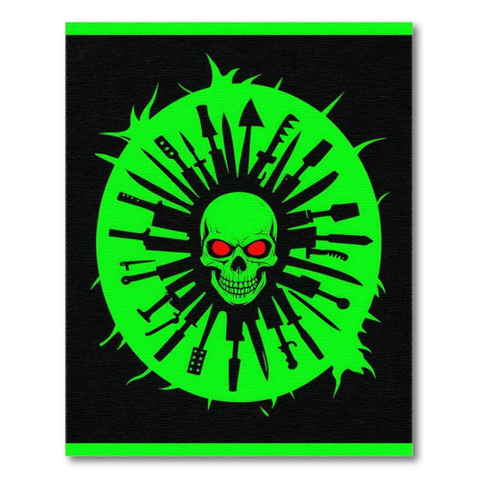 Neon Green Skull Knives Area Rug