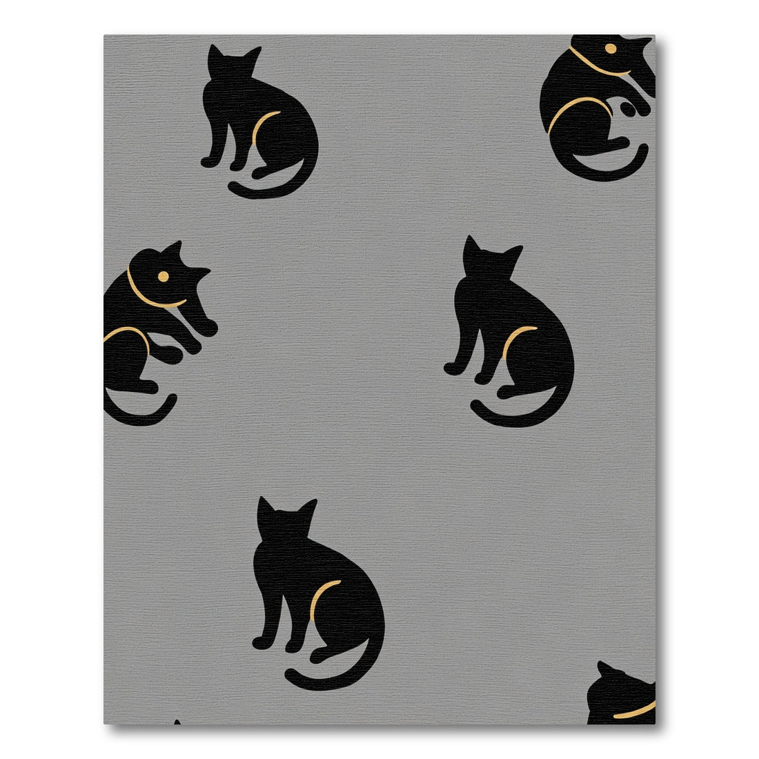 Black Cat Silhouette Golden Accents Rug