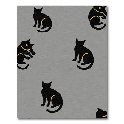 Black Cat Silhouette Golden Accents Rug