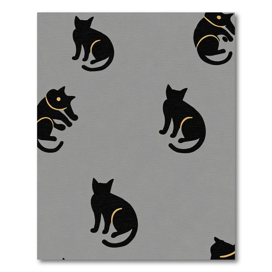 Black Cat Silhouette Golden Accents Rug