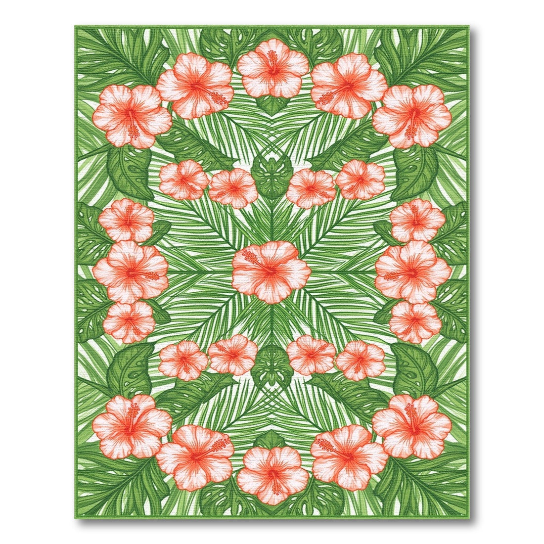 Multi-color and Patterns Red Hibiscus Floral Area Rug