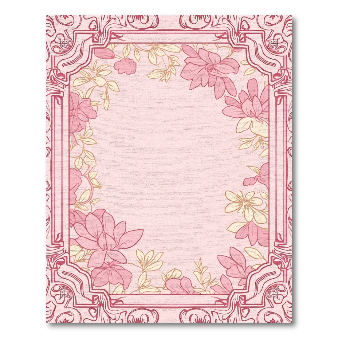 Pale Pink Floral Border Art Nouveau Rug
