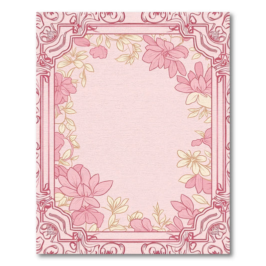 Pale Pink Floral Border Art Nouveau Rug