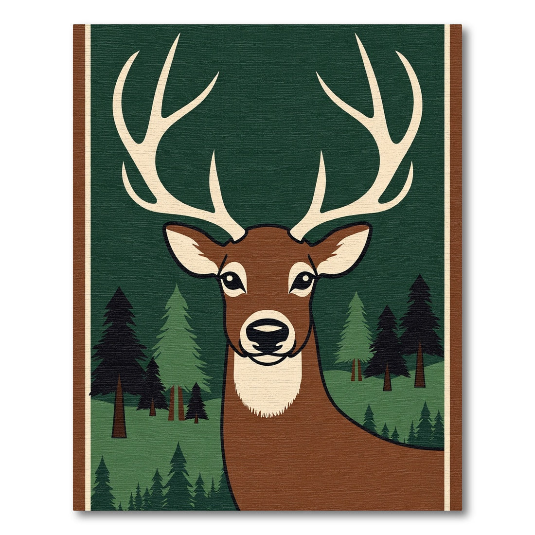Regal Deer Antlers Forest Scene Rug