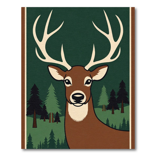 Regal Deer Antlers Forest Scene Rug
