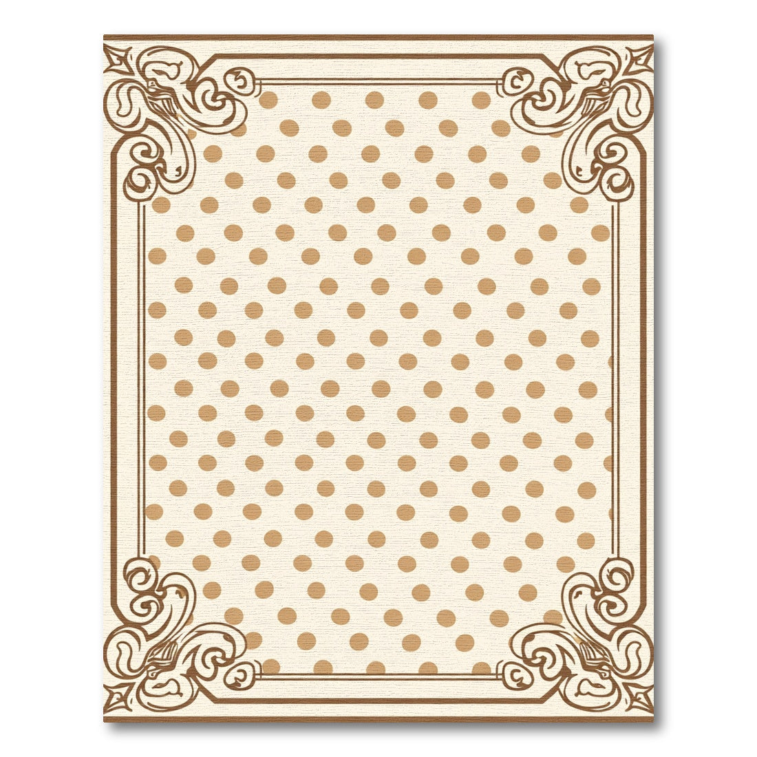 Cream Brown Polka Dot Scrollwork Frame Rug