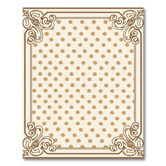 Cream Brown Polka Dot Scrollwork Frame Rug