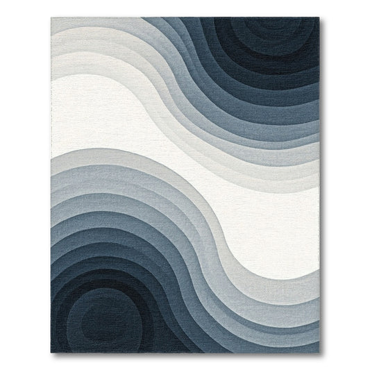 Layered Navy Gray Wave Rug