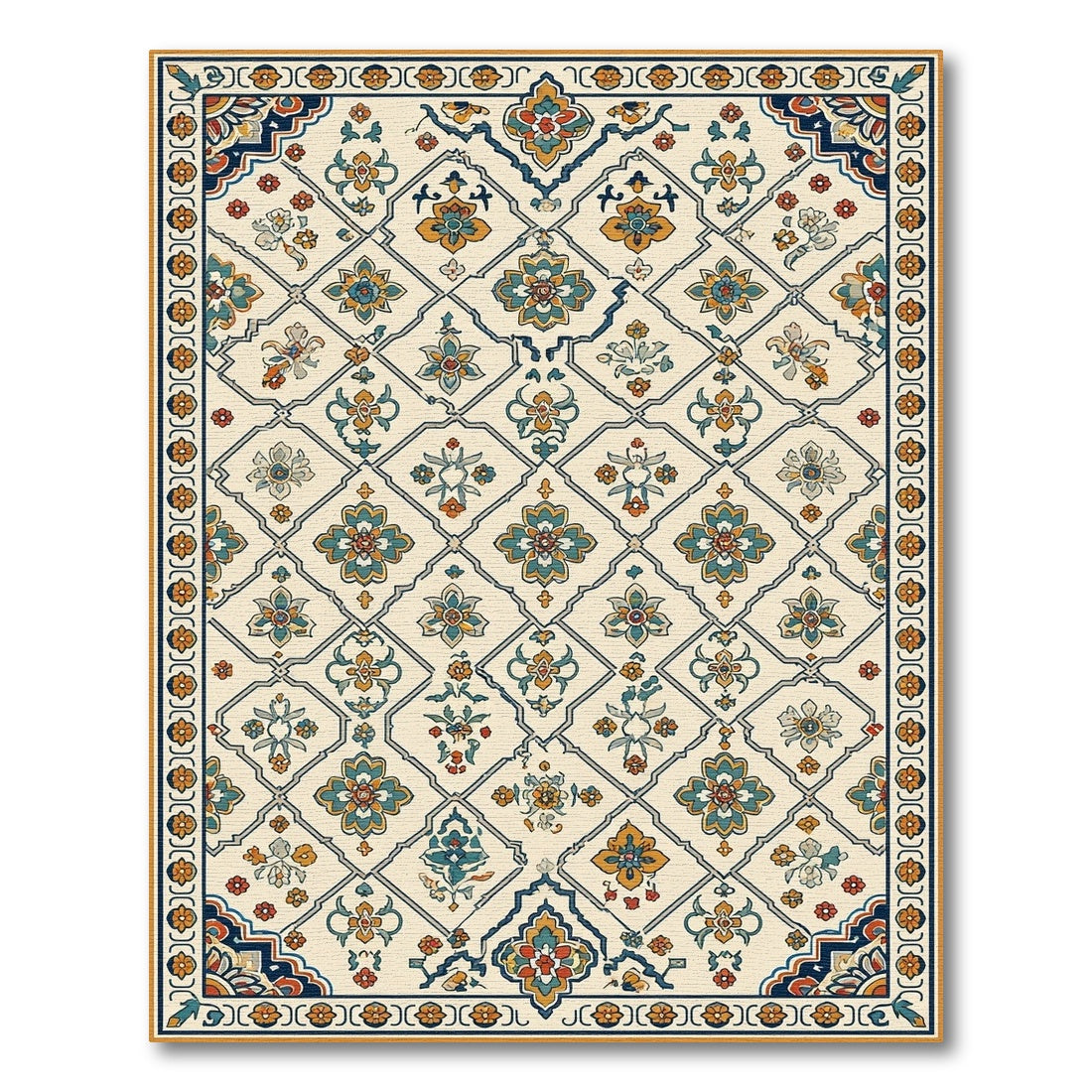 Blue Teal Floral Vintage Area Rug