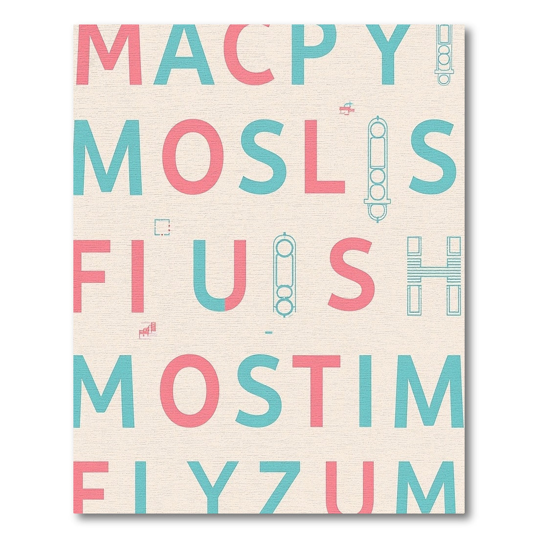 Aqua Pink Textual Geometric Composition Rug