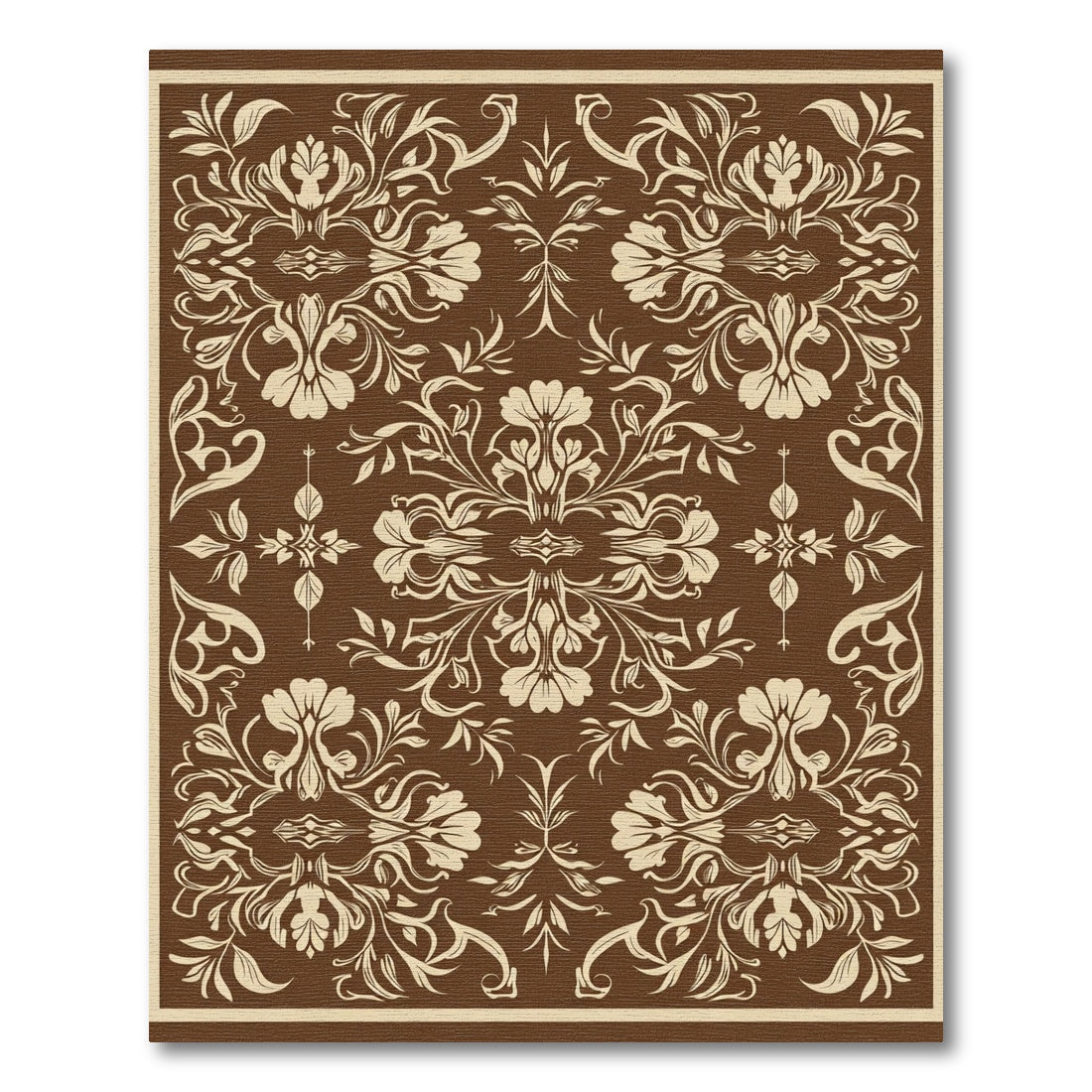Brown Cream Floral Damask Scroll Rug