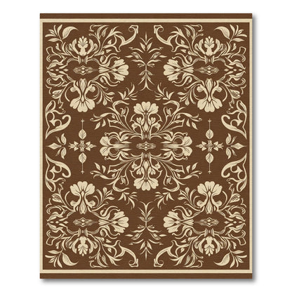 Brown Cream Floral Damask Scroll Rug
