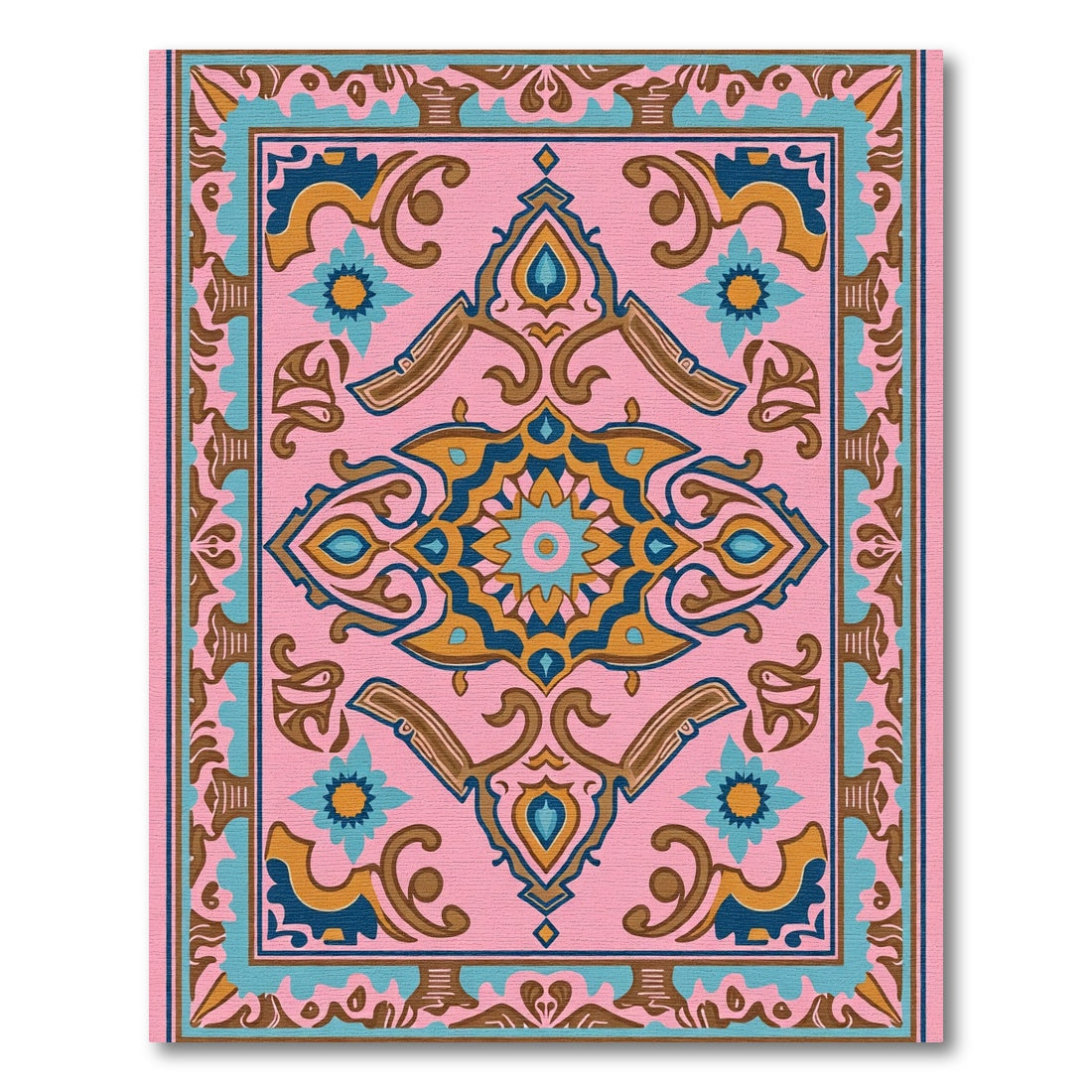 Pink Floral Medallion With Blue Accents Rug