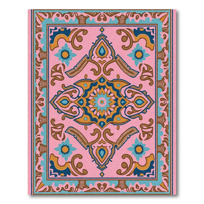 Pink Floral Medallion With Blue Accents Rug