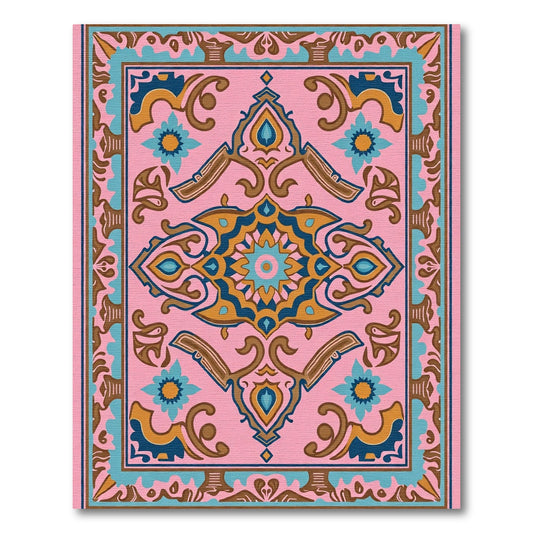 Pink Floral Medallion With Blue Accents Rug