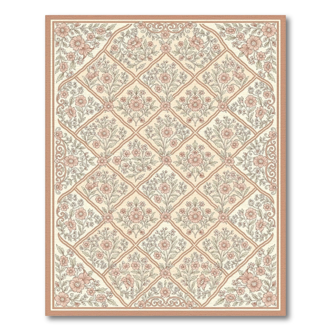 Pink Floral Lattice Vintage Area Rug
