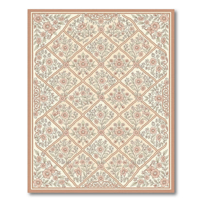 Pink Floral Lattice Vintage Area Rug