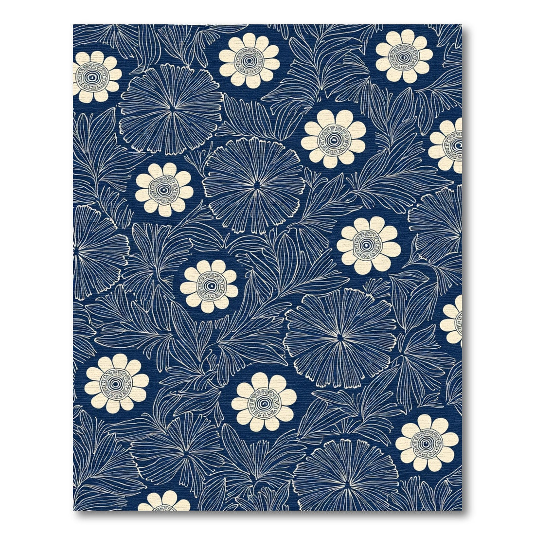 Navy Cream Detailed Floral Garden Rug