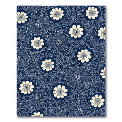 Navy Cream Detailed Floral Garden Rug