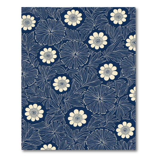 Navy Cream Detailed Floral Garden Rug