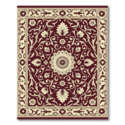 Crimson Floral Leaf Scroll Medallion Rug