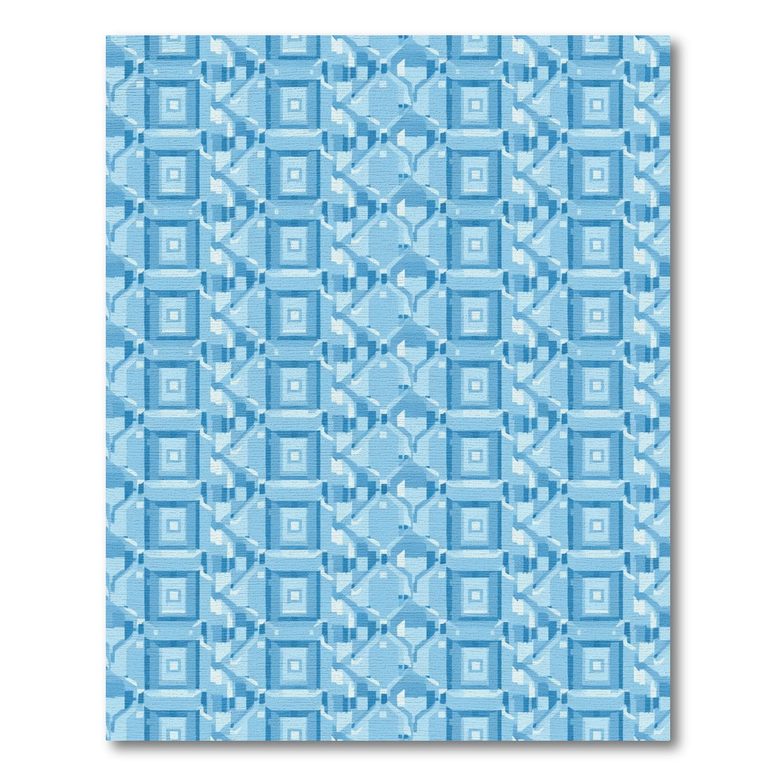 Cool Blue Geometric Layered Squares Rug