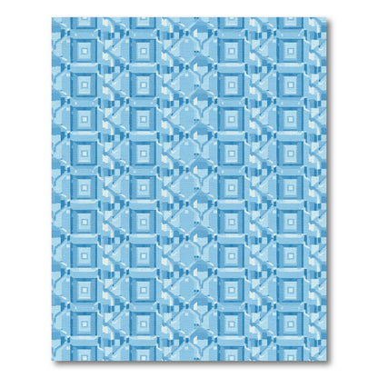 Cool Blue Geometric Layered Squares Rug