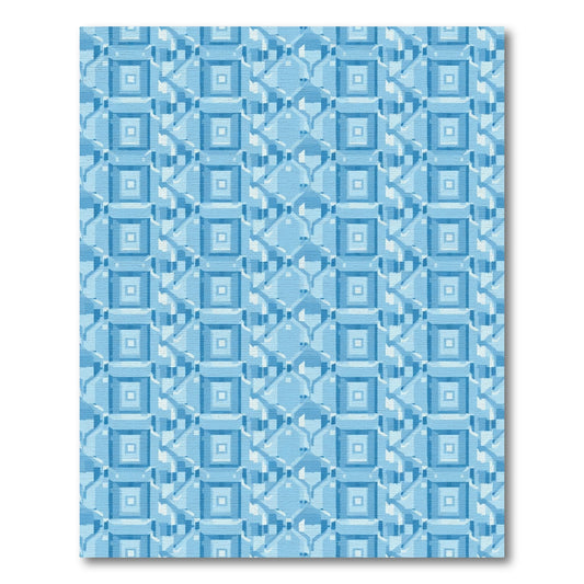 Cool Blue Geometric Layered Squares Rug